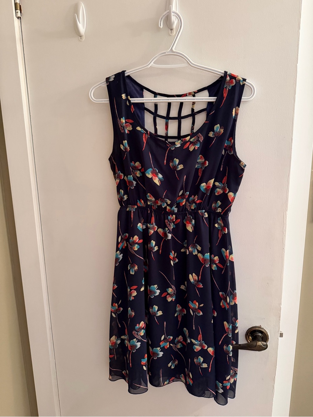 L.A. Soul Navy Floral Fit & Flare Dress | Open Lattice Back | L